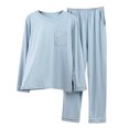 thumbnail image 2 of TIMIFIS Ensemble de Pyjama pour Hommes Hommes Ensemble de Détente 2 Pcs Ensembles de Pyjamas Confortable Uni Manches Longues Col Rond Haut de Nuit et Pantalon Costume - Printemps/été, 2 of 3