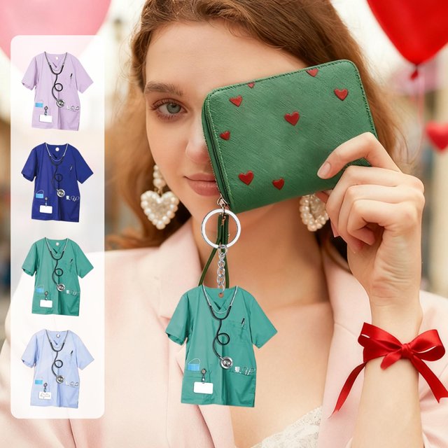 RRJ 4Pcs Nurses' Day Gifts, 2D Acrylic Flat Customized Healthcare Worker Uniform Pendant, Personalized Nurse Appreciation Token, Staff Recognition Keepsake, Hospital Themed Decor for Lanyard Keychain