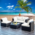 thumbnail image 3 of Patiojoy 5PCS Rattan Patio Furniture Set Cushioned Sofa Chair Coffee Table Set Easy Assemble White, 3 of 10