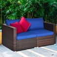thumbnail image 2 of Costway 2PCS Patio Rattan Corner Sofa Sectional Furniture Navy Cushion, 2 of 9