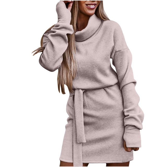 Birdeem Robe Confortable pour Femme, Couleur Unie, Ceinture, Manches Longues, Mode, Déplacement, Automne