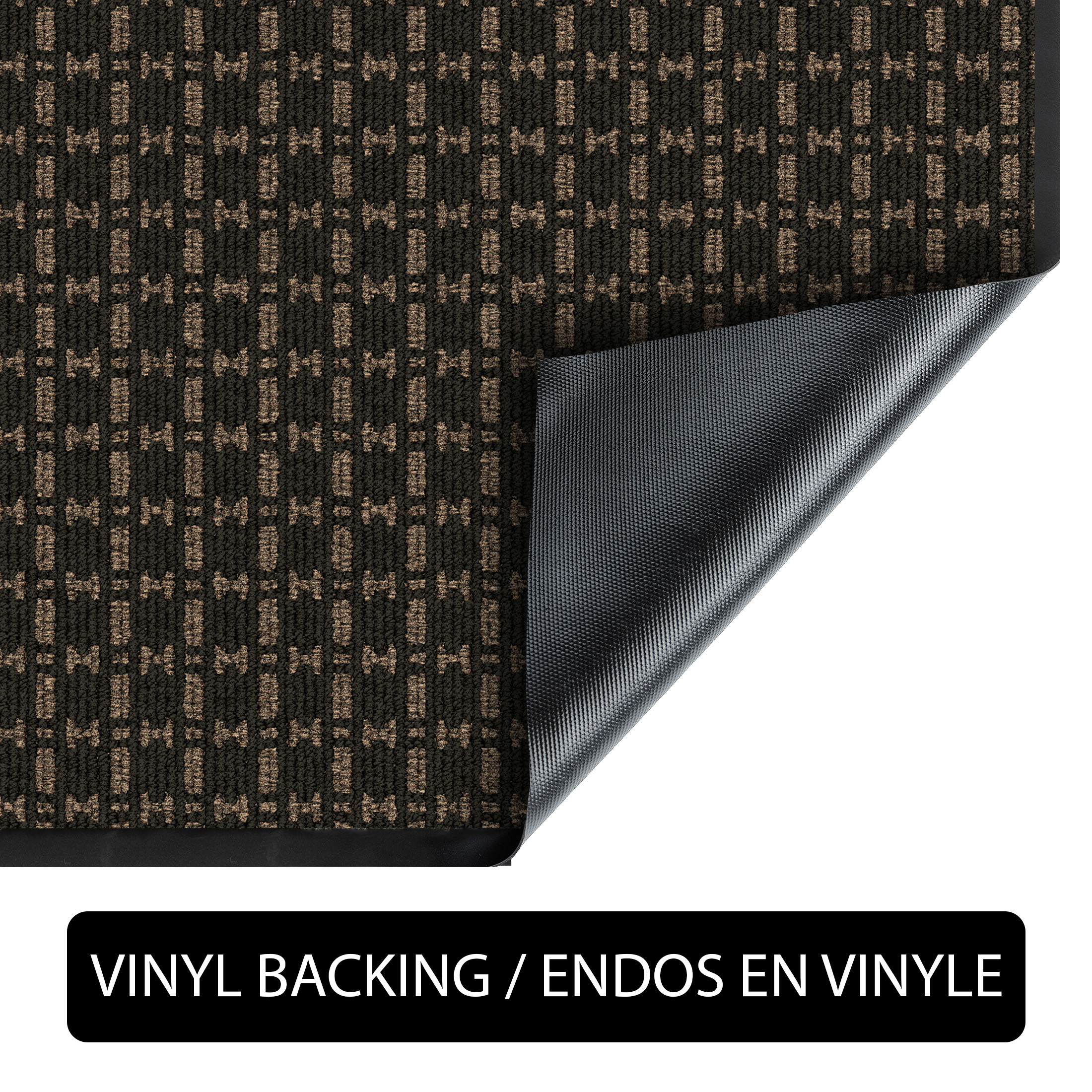 Roomio Modern Indoor/Outdoor Utility Rug with Black and Brown Geometric Design, 4' x 6', Vinyl Backing, Easy Care