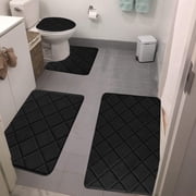 Czzoypi Ultra Soft Bath Mat 4 Set, Non Slip Bathroom Rugs Machine Washable, Foam Toilet Mats Water Absorbent Comfortable for Shower Floor Tub Side, Black