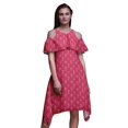 thumbnail image 1 of Bimba Pink Floral Printed Womens Ruffle Front Cold Shoulder Swing Shift Dress - Small, 1 of 1