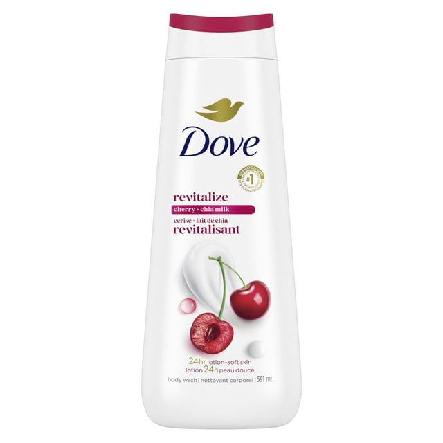 Dove Body Wash for 24H Lotion-Soft Skin Cherry + Chia Milk Revitalize, 591 ml