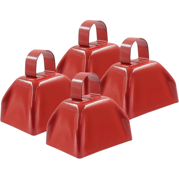 Lot de 4 Cloches à Vache en Métal de 3 Pouces pour Faire des Bruits Bruyants, Cloches à Vache Battues à la Main Parfaites pour les Matchs de football, les Fêtes et l'Esprit d'Équipe.,Rouge