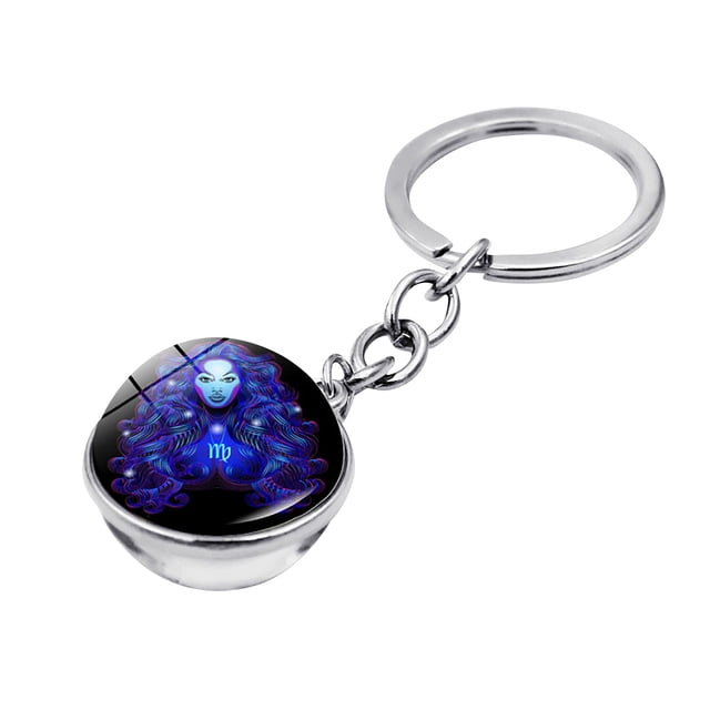 Hearth & Gear Keychain Twelve Constellations Gemstone Keychain Pendant Double Glass Pendant Key Chain Pendant