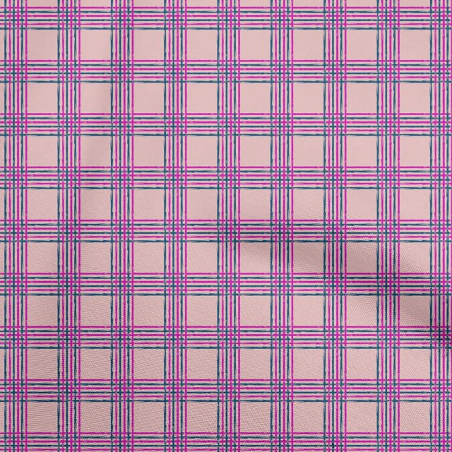 oneOone Rayon Light Pink Fabric Check Craft Projects Decor Fabric Printed By The Yard 56 Inch Wide
