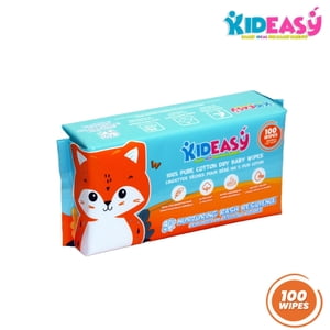 KidEasy Baby Dry Wipes |100% Pure Cotton Use Dry Or Add Water To Make Chemical free Wet Wipe| Fragrance free, Chemical free | Nurturing rash resilience, 1 pack (100 Wipes Total)