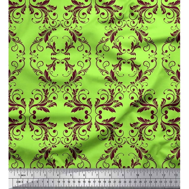 Soimoi Green Poly Georgette Fabric Quaterfoil Damask Fabric Prints By Yard 52 Inch Wide