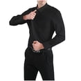 thumbnail image 1 of RXIRUCGD Mens Casual Fashion Solid Elastic Fabric Turndown Collar Buttons Tops Shirts, Black, Size: 2XL, 1 of 4