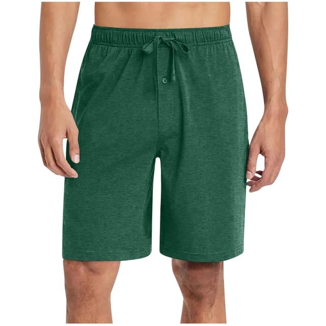 yoeyez Mens Athletic Shorts 7 Inch Inseam,Men's Solid Color Elastic Waist Button Shorts Casual Beach Shorts Summer Shorts Breathable Daily Basic Pants With Pockets Green,L