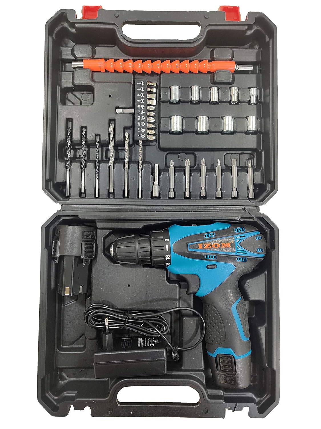 12v Cordless Drill Set Of 38 In Blow Mould Case, Blue | Fiber, Li-Ion; Chuck Capacity, Drill Bits, Tape Hammer, Plier, Screwdriver | Ergonomic Design, 1 N Drill Machine Kit Tool