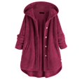 thumbnail image 1 of Women Fleece Irregular Long Sleeve Button Pocket Hooded Coat, 1 of 6