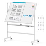 Costway 48"x36" Mobile magnétique double-câble réversible tableau blanc hauteur réglable blanc