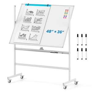 Costway 48"x36" Mobile magnétique double-câble réversible tableau blanc hauteur réglable blanc