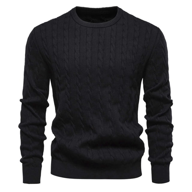TIMIFIS Chandail Noir pour Homme à Col Rond en Tricot à Manches Longues, Chandail Extensible Uni pour l'Automne et l'Hiver, Hauts Décontractés Stylés