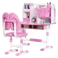 thumbnail image 3 of Ensemble de 2 Pcs/ensemble Bureau et Chaise d'Étude pour Enfants, Ensemble de Table et Chaise d'Étude Scolaire pour Enfants à Hauteur Réglable avec Correcteur de Posture Assise, Chaise de Bureau Ergonomique avec Support de Livre, Pédale, Conception à Cloison (Rose, Bleu), 3 of 8