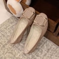 thumbnail image 2 of Khaki Women'S Canvas Shoes Square Toe Decor Buckle Flat Solid Color Candy Color Casual Breathable Work Footwear For Spring Autumn Wear Size 39, 2 of 3