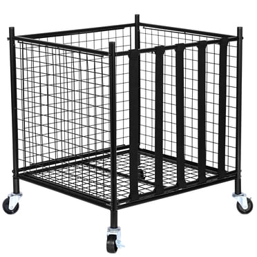 KFFKFF Mobile Athletic Ball Storage Unit, Secure Basketball Enclosure with Flexible Bands, Sports Gear Storage Solution for Indoor and Outdoor Use, Metal Organizing Shelf