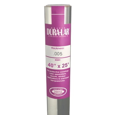 Grafix Dura-Lar Clear 40” x 25’ Roll – Ultra 005” Film, Acetate Alternative, Glossy Surface for Coverings, Stencils, Color Separations, Window Applications, Transparencies, 25'