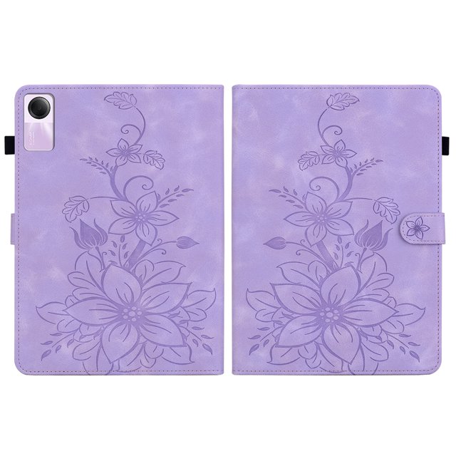 XYX Tablet Case for Redmi Pad SE 11.0 inch, Lily Flower Pattern PU Leather Multiple Viewing Angles Stand Slim Folio Tablet Cover (Purple)