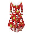 thumbnail image 2 of FOCUSNORM Robe de Noël Juniors pour Femmes Manches Longues en Peluche Col en V Dessin Animé Fête Midi, 2 of 8