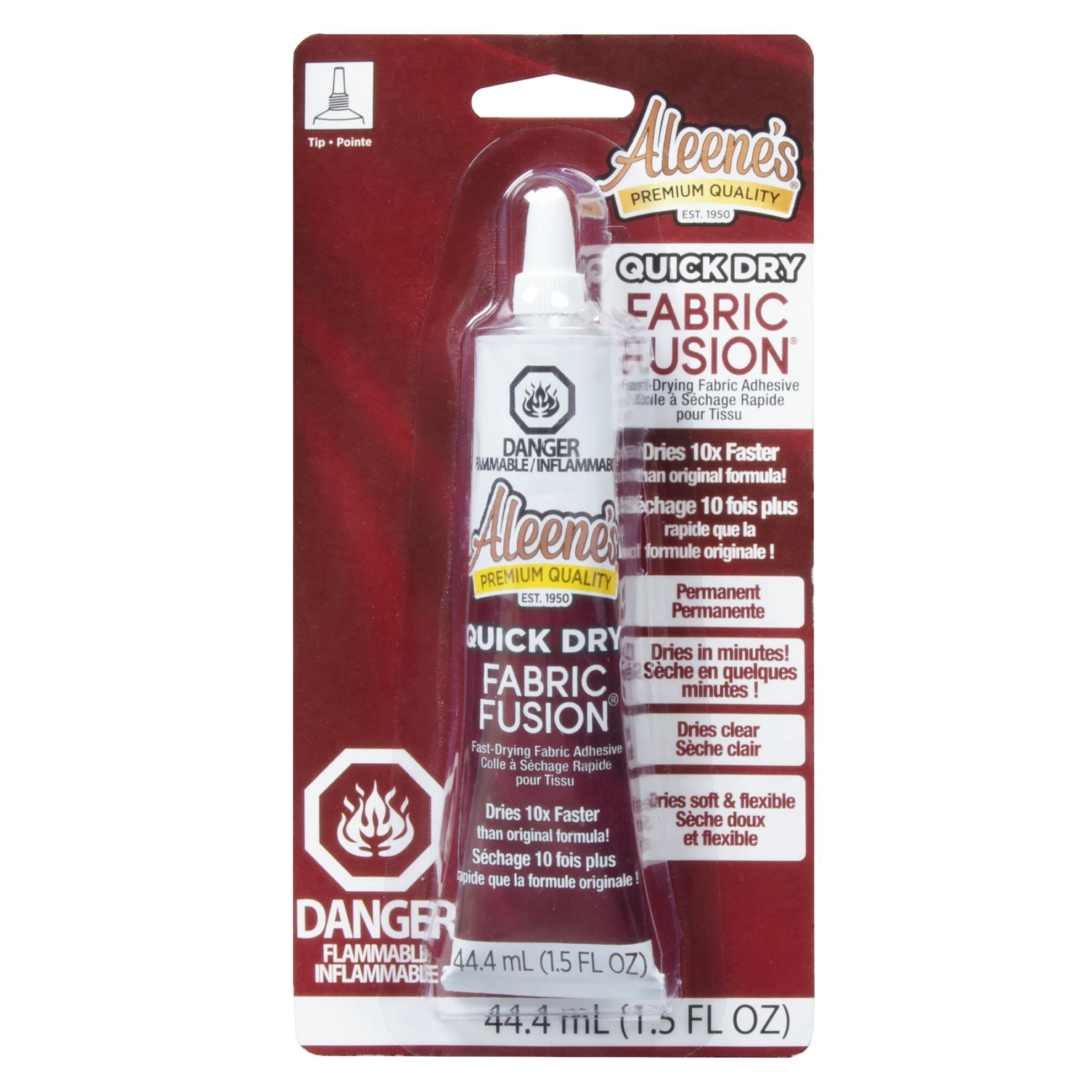 Adhésif Aleene’s Quick Dry Fabric Fusion, 44 ml – Colle permanente pour tissus à séchage rapide pour vêtements, denim, cuir et projets créatifs