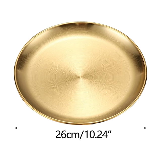 yulier Assiettes Rondes pour le Souper Assiette en Acier Inoxydable Assiettes à Dessert Assiettes Réutilisables pour le Camping en Plein Air Assiette de Service pour BBQ, Collation, Salade, Fruits, Va au Lave-Vaisselle, 10,24 Pouces, Or