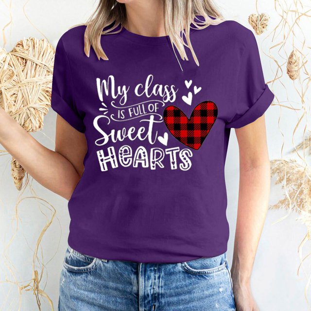 Pisexur T-shirt de la Saint-Valentin Haut T-shirt de la Saint-Valentin pour Femme Amour Imprimé T-shirt à Manches Courtes Haut à Manches Courtes Col Rond Haut/chemise