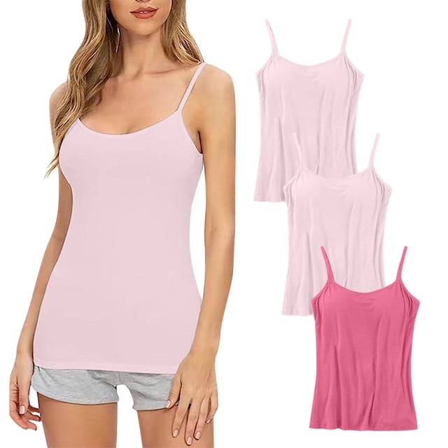 Timegard Camisoles 2 Pcs pour Femmes avec Soutien-Gorge Intégré Grande Taille Col Rond Respirantes Confortables Extensibles