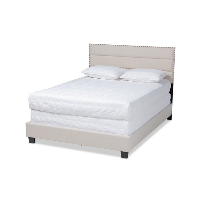 Bowery Hill Full Size Beige Fabric Upholstered Bed