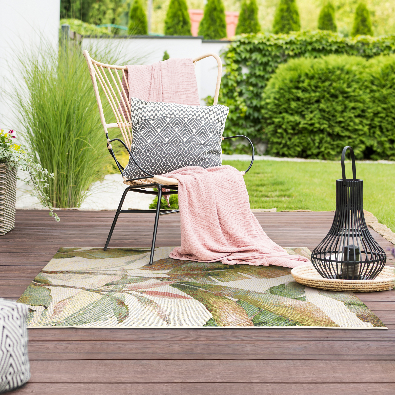Tapis de patio tropical Tierra Verde 3 pi x 5 pi cappuccino effet aquarelle
