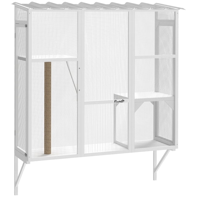 PawHut Catio Extérieur, Enclos de Fenêtre pour Chat pour 2-3 Grands Chats, Blanc