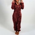 thumbnail image 2 of Combinaison Pyjama à Capuche à Manches Longues pour Femmes, Décontractée, Chaude pour l'Hiver, Tenue de Nuit - Rouge TTTG, 2 of 6