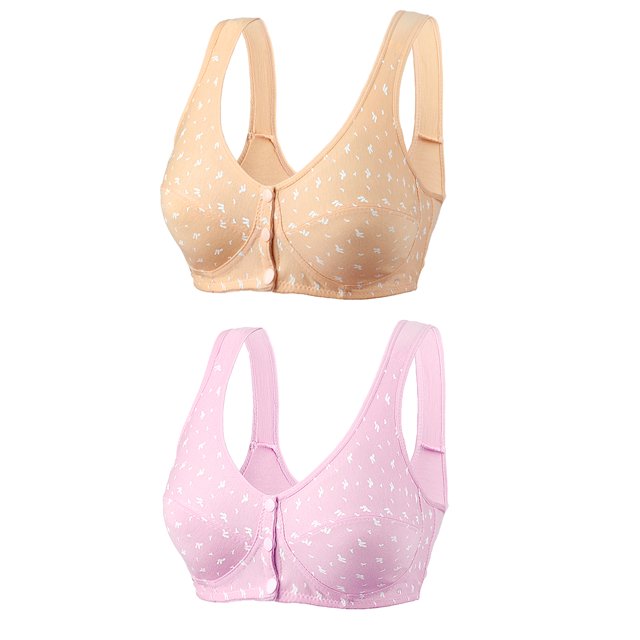 Virmaxy 2PC Womens Wireless Bra Oversized Gathering Comfortable Breathable Underwear Everyday Bra 2PC Comfortable Lace Breathable Bra Underwear No Rims Pink-1 XL
