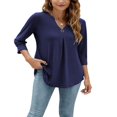 thumbnail image 3 of Blouses à Manches 3/4 Col en V pour Femmes Chemise Boutonnée Printemps Ample Décontractée Mode Urbaine, 3 of 6