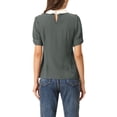 thumbnail image 3 of INSPIRE CHIC Women's Contrast Peter Pan Collar Puff Short Sleeve Pleated Blosue Grey XL, 3 of 5