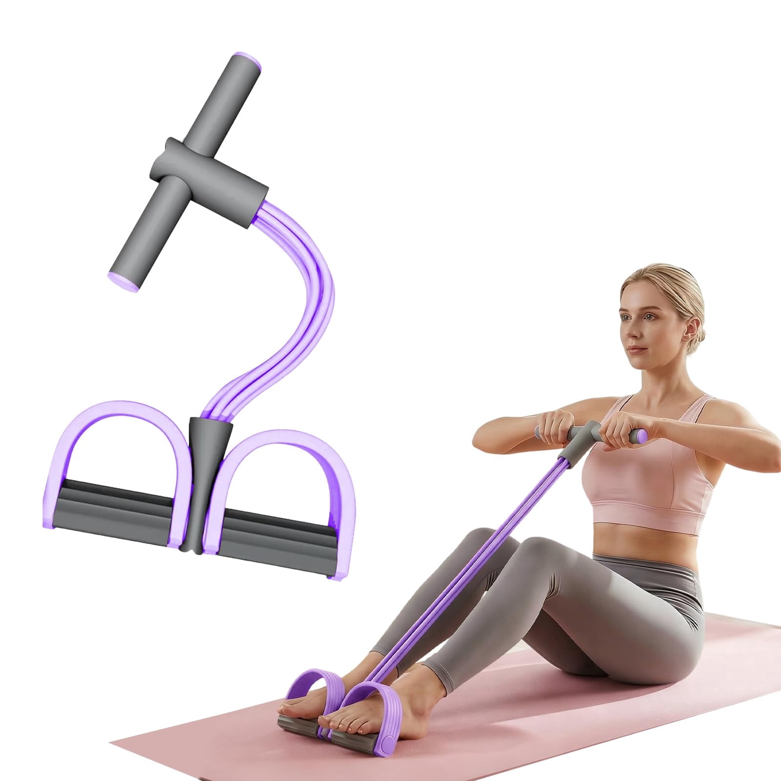 Pedal Resistance Bands with Handles, Multifunction Elastic Yoga Resistance Band, Natural Rubber Foot Pedal Resistance Bands, Stretching Workout Fitness Bands for Abdomen, Waist, Arm, Leg(Purple)