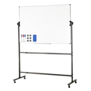 KFFKFF Tableau blanc mobile, 48x32 tableau blanc à rouleaux magnétiques à double face, 360° Planche d'effacement à sec en hauteur réglable et rotatif avec roulettes & Bac portable pour établissements d'enseignement et lieux de travail