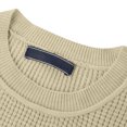 thumbnail image 3 of Penkiiy Men's Solid Color 3-Button Round Neck Waffle Long Sleeved Shirt Beige, 3 of 8