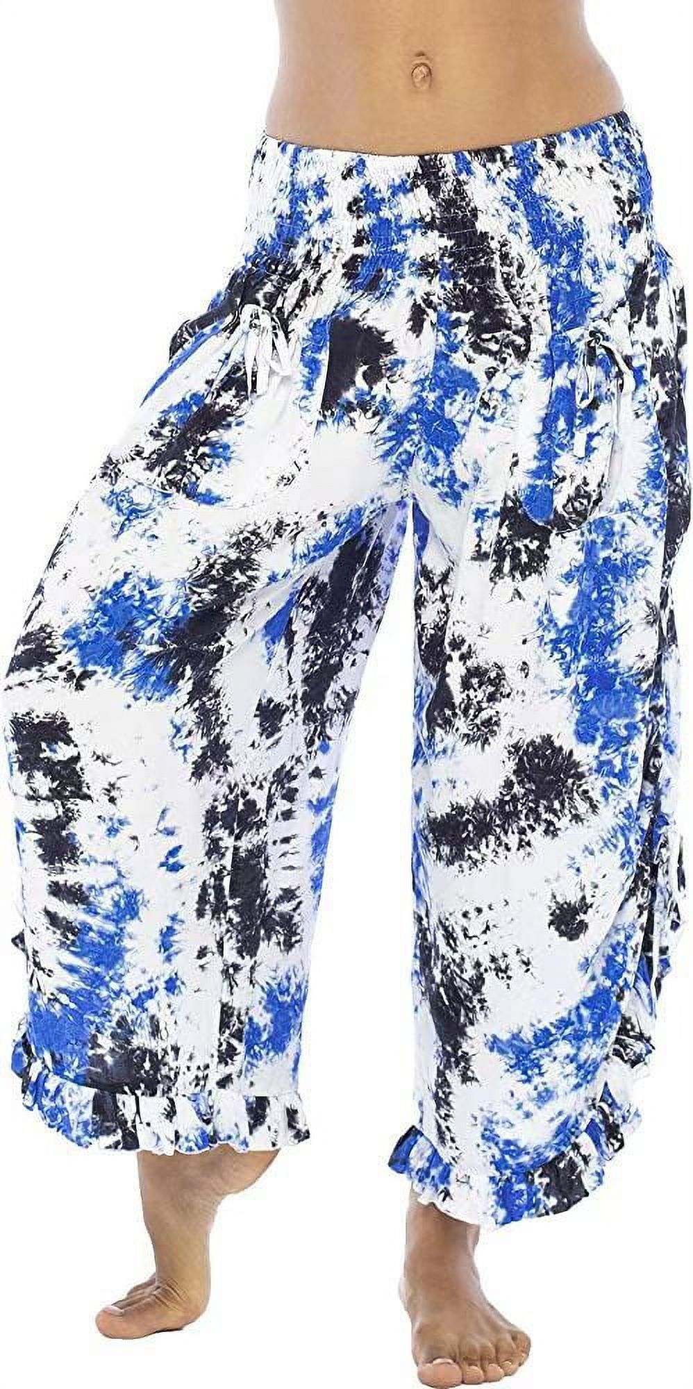Snoarin Summer Plus Size Capris for Women Casual Pants With Eastic Waist, Solid Color Splashed Ink Print, Tie Dyed Ink, Seven Point Loose Wide Leg Pants Trousers for Women on Clearance