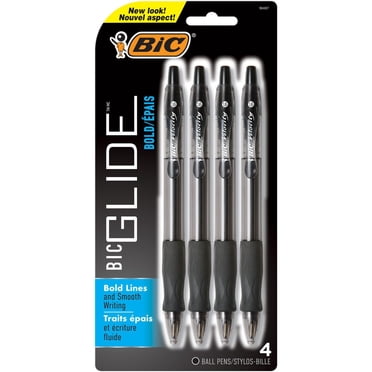 BIC GLIDETM/MC BOLD Retractable Ball Point Pen, Bold Point (1.6 mm), Black, Great For Everyday Use, 4-Count