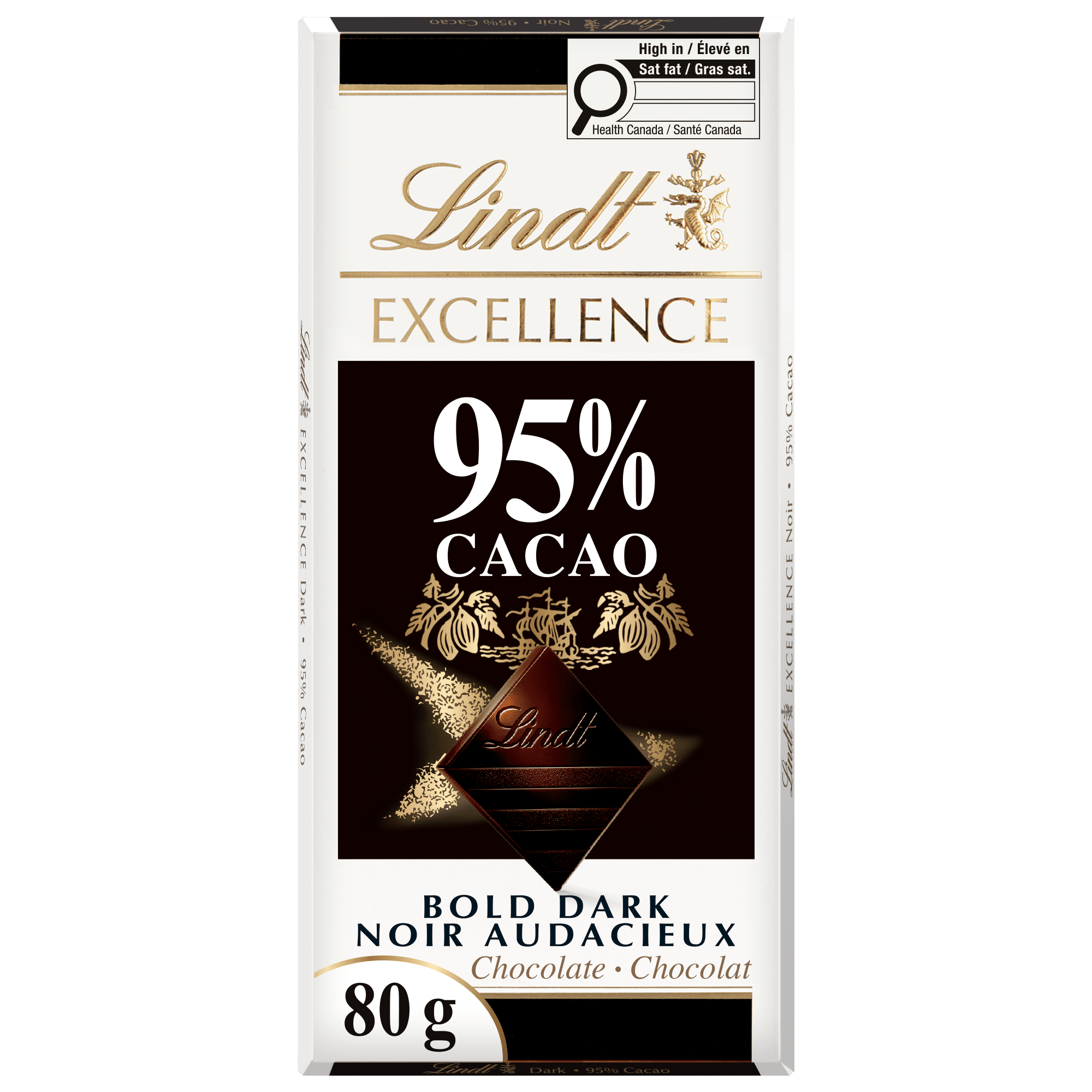 Lindt EXCELLENCE 95% Cacao Dark Chocolate Bar, 80 Grams