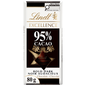 Lindt EXCELLENCE 95% Cacao Dark Chocolate Bar, 80 Grams