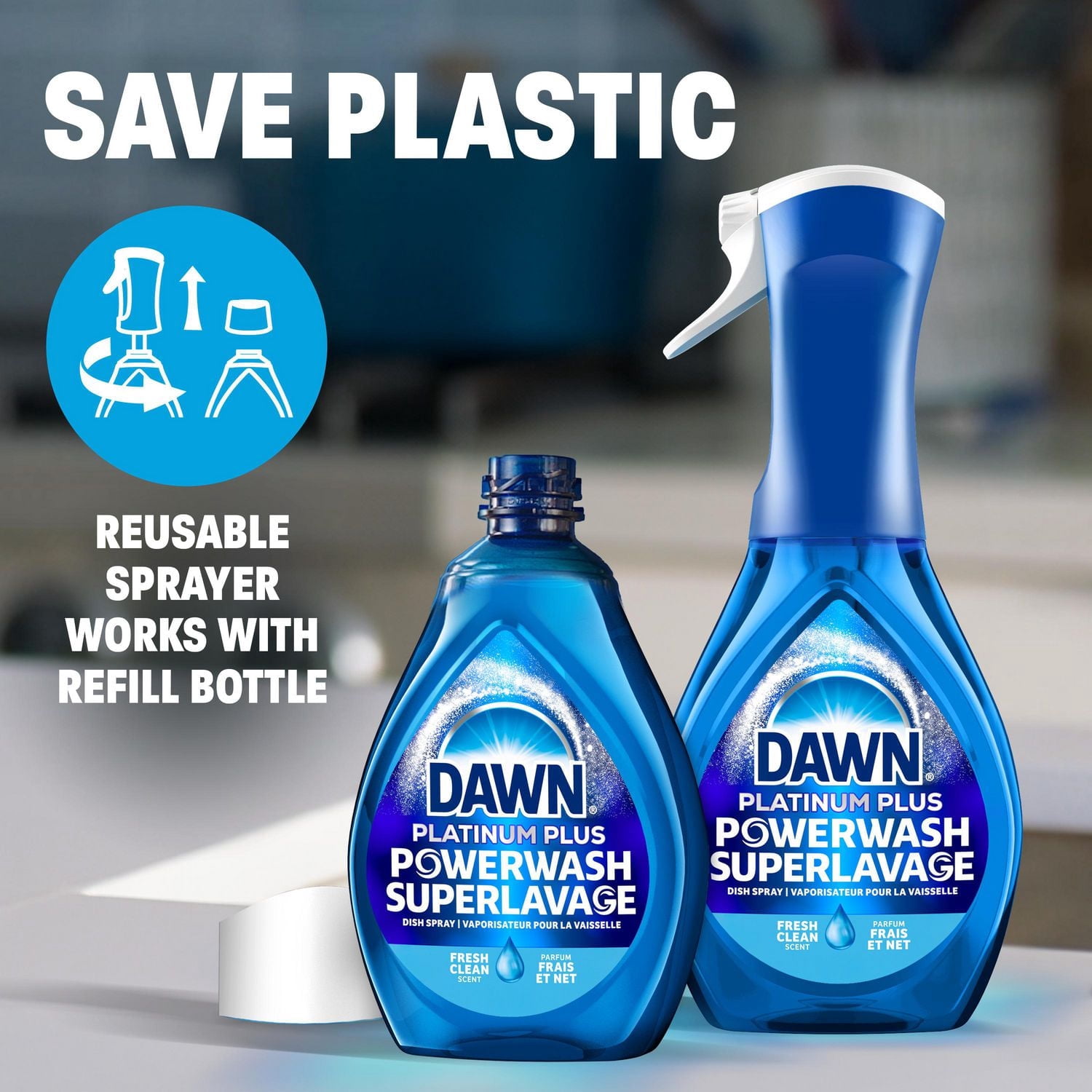Dawn Powerwash Vaporisateur pour la Vaisselle au Citron, Recharge de Savon à Vaisselle Liquide 473ML
