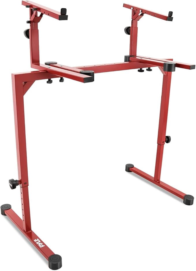 Pyle Universal Keyboard Heavy-Duty Electronic Organ Holder Rack Portable Piano Stand w/ 2nd Tier, Adjustable Height and Width, Rubber Discs PKST64