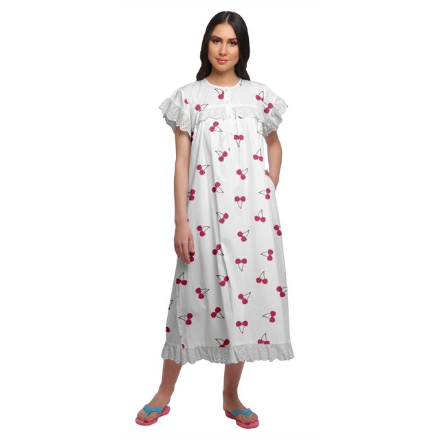 Moomaya Chemise de Nuit d'Allaitement à Col Rond Imprimé pour Femmes en Coton