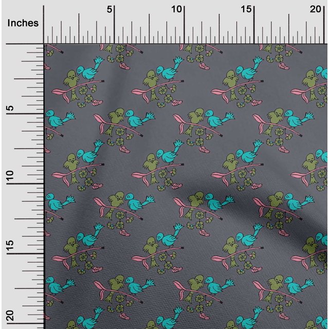 oneOone Viscose Jersey Fabric Leaves|Bird & Floral Block Decor Fabric Printed BTY 60 Inch Wide