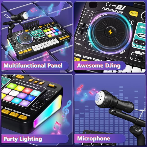 Kids DJ Set with DJ Table, DJ Mixer, Piano Keys & Turntable, Music